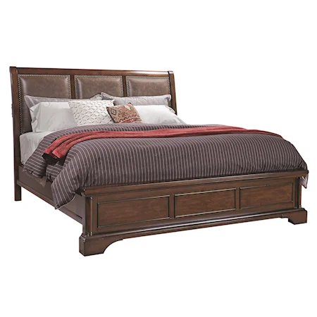 King Bonded Leather Sleigh Bed with Lamp Assist